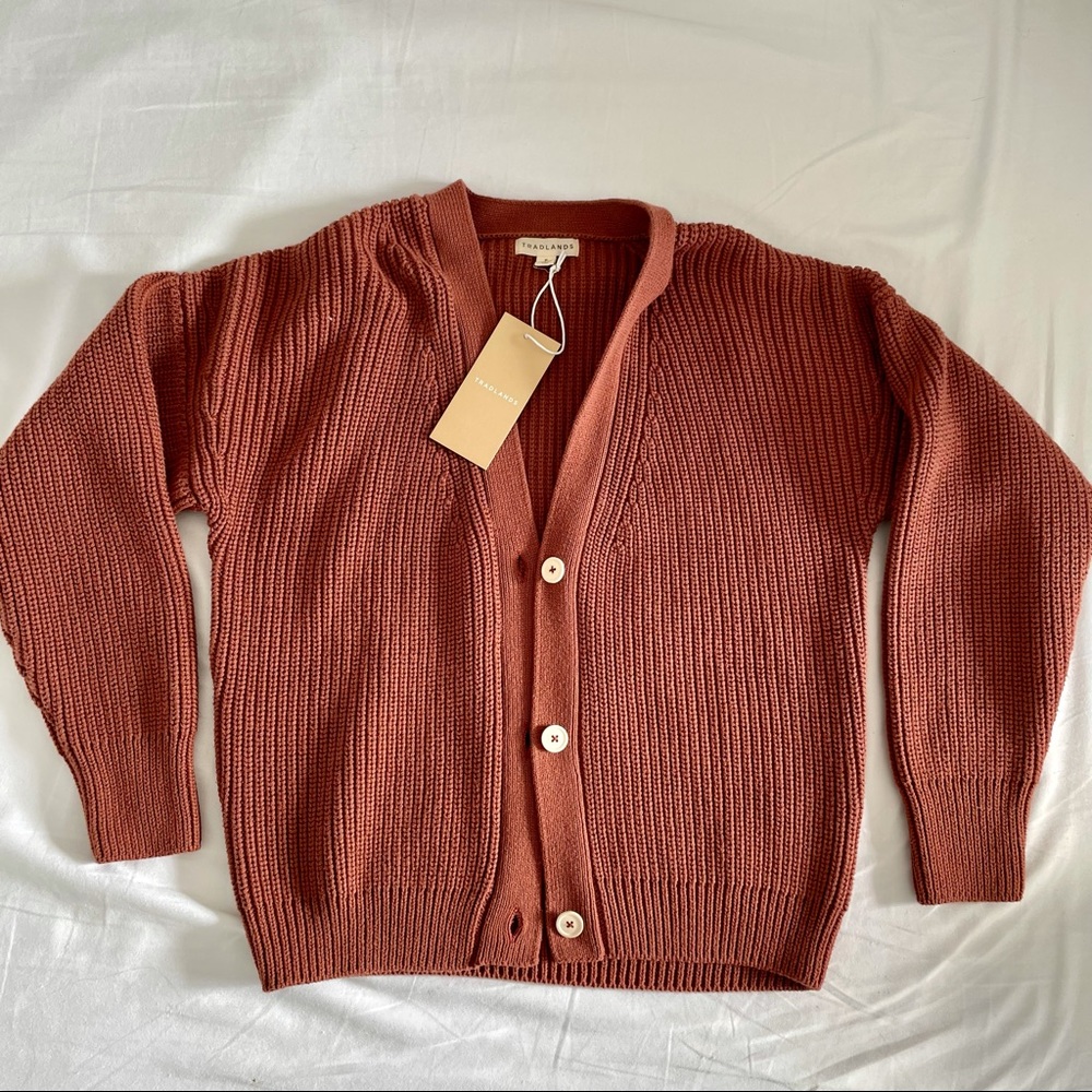 Tradlands Rust-Tone Button Cardigan in Terracotta